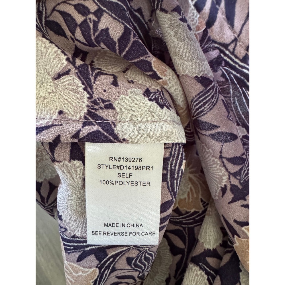 Daniel Rainn Floral Split Neck Blouse S Purple Roll-Tab Sleeve NWOT - Picture 4 of 4